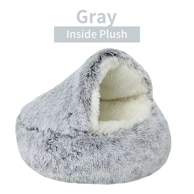 Winter Plush Cat Bed - 2-in-1 Warm Cushion & Sleep Nest