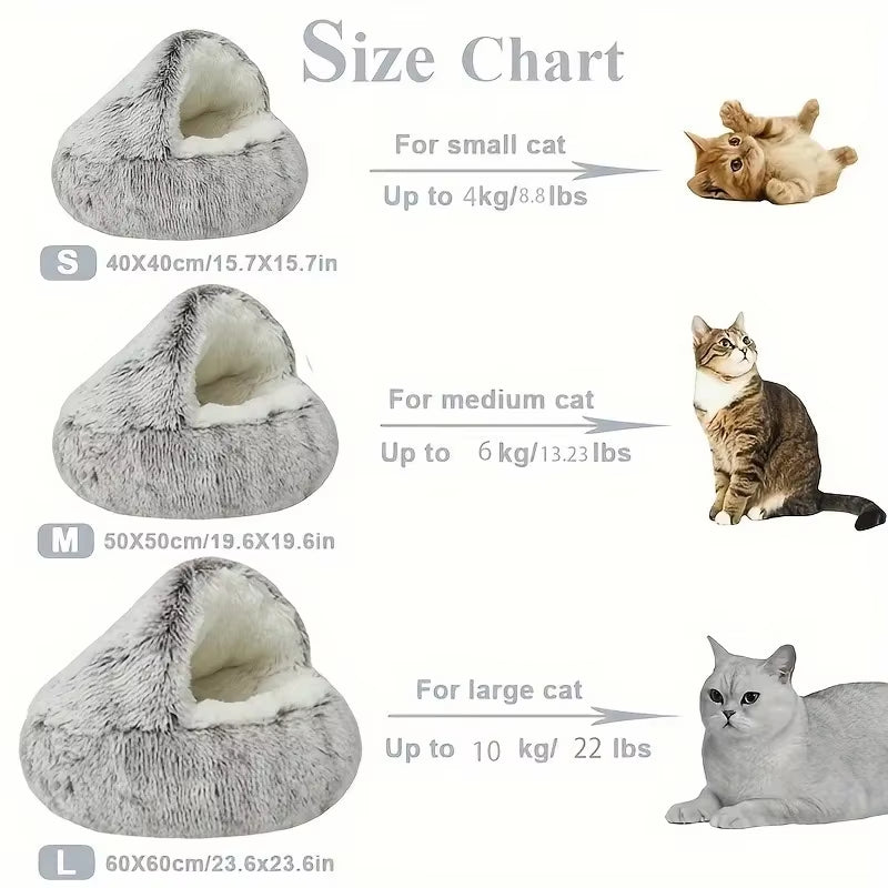 Winter Plush Cat Bed - 2-in-1 Warm Cushion & Sleep Nest