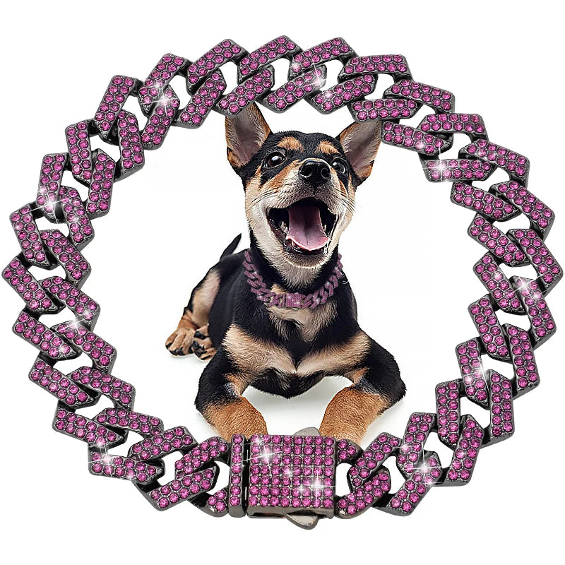 Diamond Cuban Dog Collar - Secure & Stylish Pet Accessory