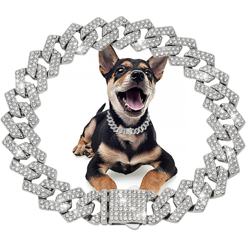 Diamond Cuban Dog Collar - Secure & Stylish Pet Accessory