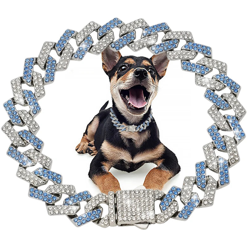 Diamond Cuban Dog Collar - Secure & Stylish Pet Accessory