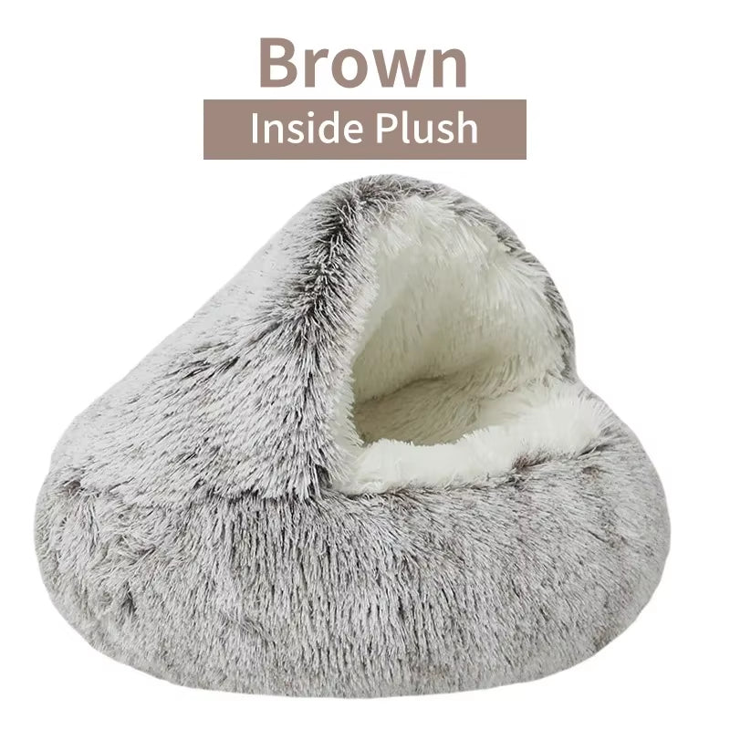 Winter Plush Cat Bed - 2-in-1 Warm Cushion & Sleep Nest